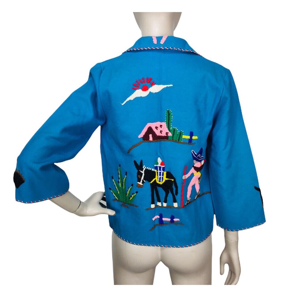 VTG 40s Mexican Hand Embroidered Needlework 100% Wool Tourist Souvenir Jacket